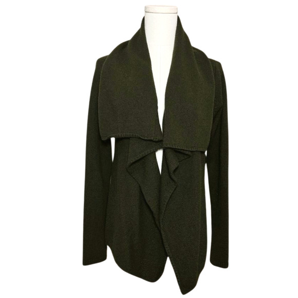 LOFT Forest Green Wool Blend Waterfall Cardigan Small Long Sleeve Quiet Luxury - Picture 1 of 7